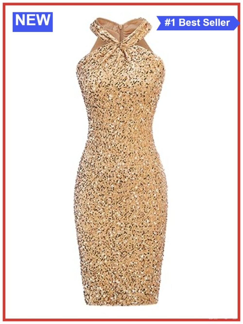 Sequin Halter Bodycon Midi Dress Sleeveless Cocktail Party